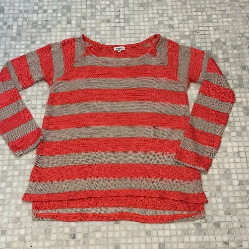 Splendid Red Cream Striped Crew Neck Light Sweater